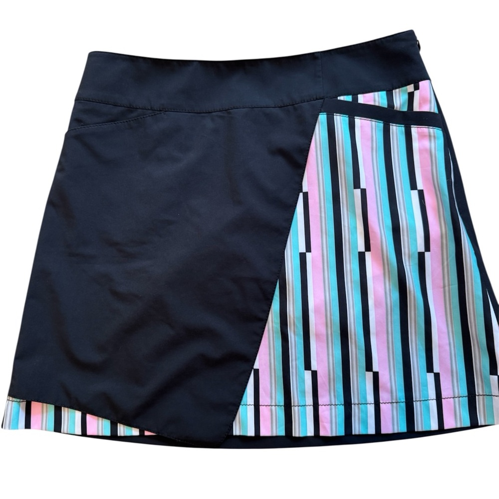 Annika golf Black and Pastel Striped Asymmetrical Skirt shorts size 8 used once